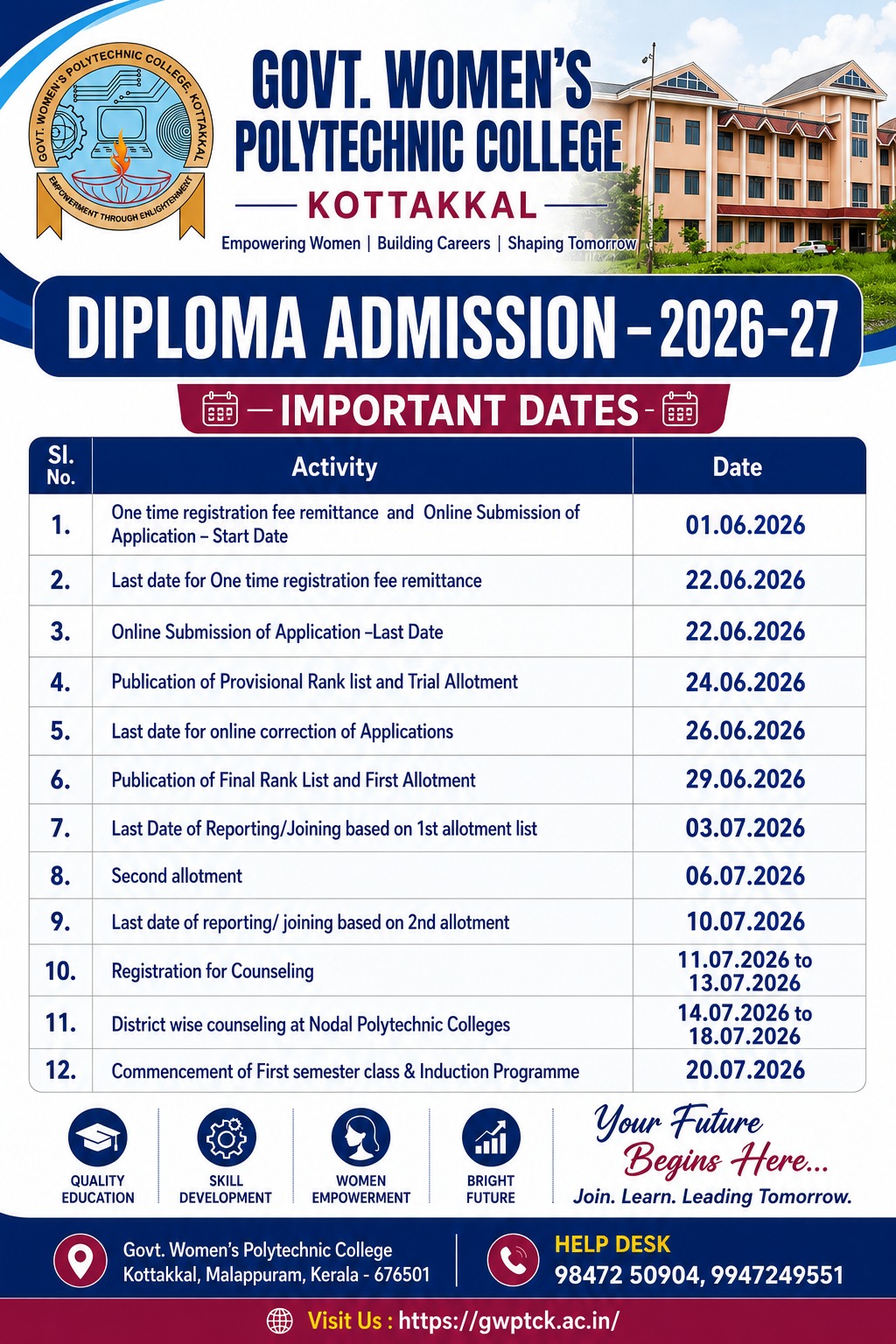 Diploma Admission 2026-27 Important Dates